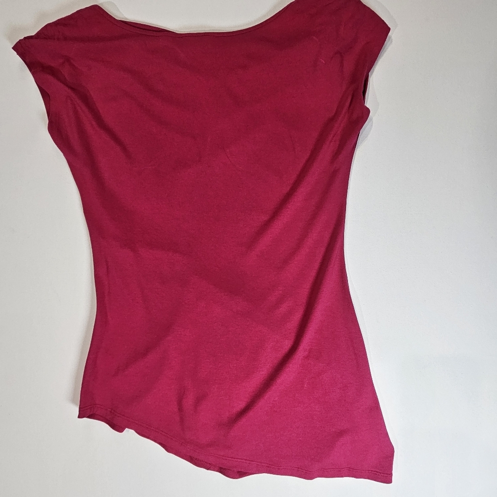 New York & Company Blouse Womens XS Hot Pink Asymmetrical Ruched Side Barbiecore - Picture 2 of 7